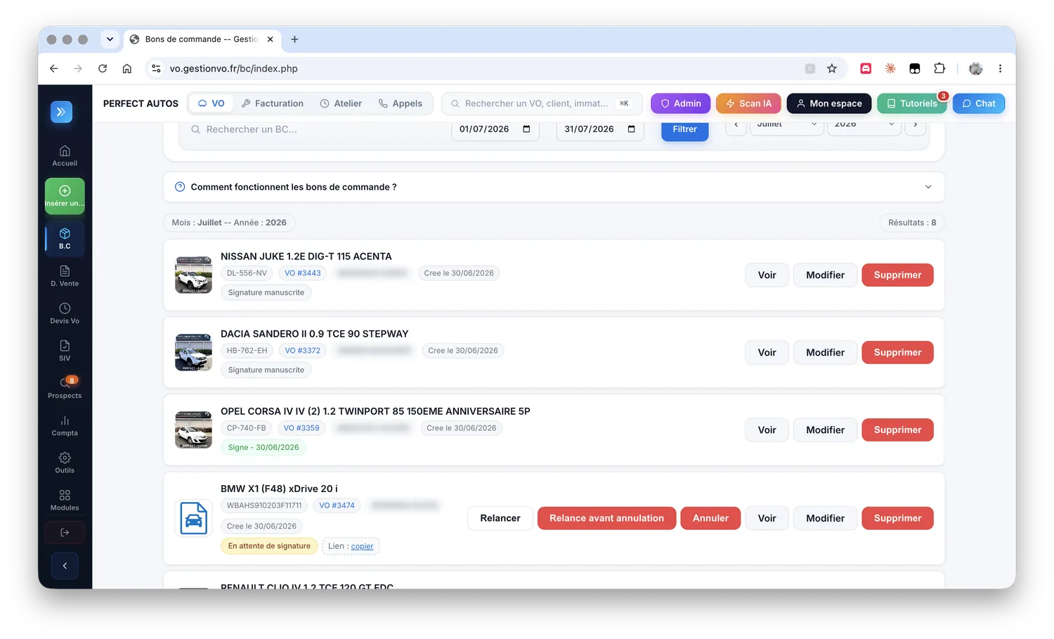 Bons de commande et documents de vente dans GestionVO
