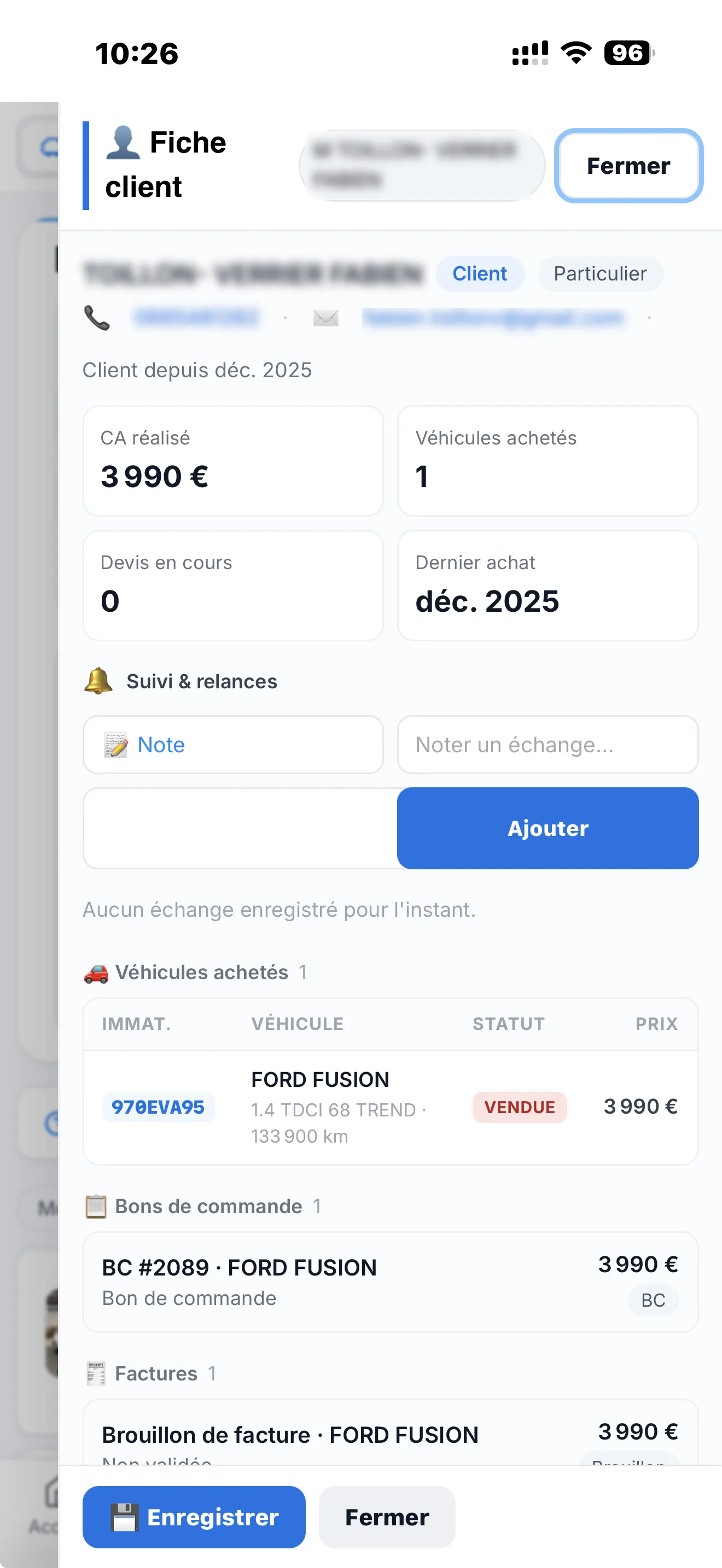 Fiche client 360 dans GestionVO