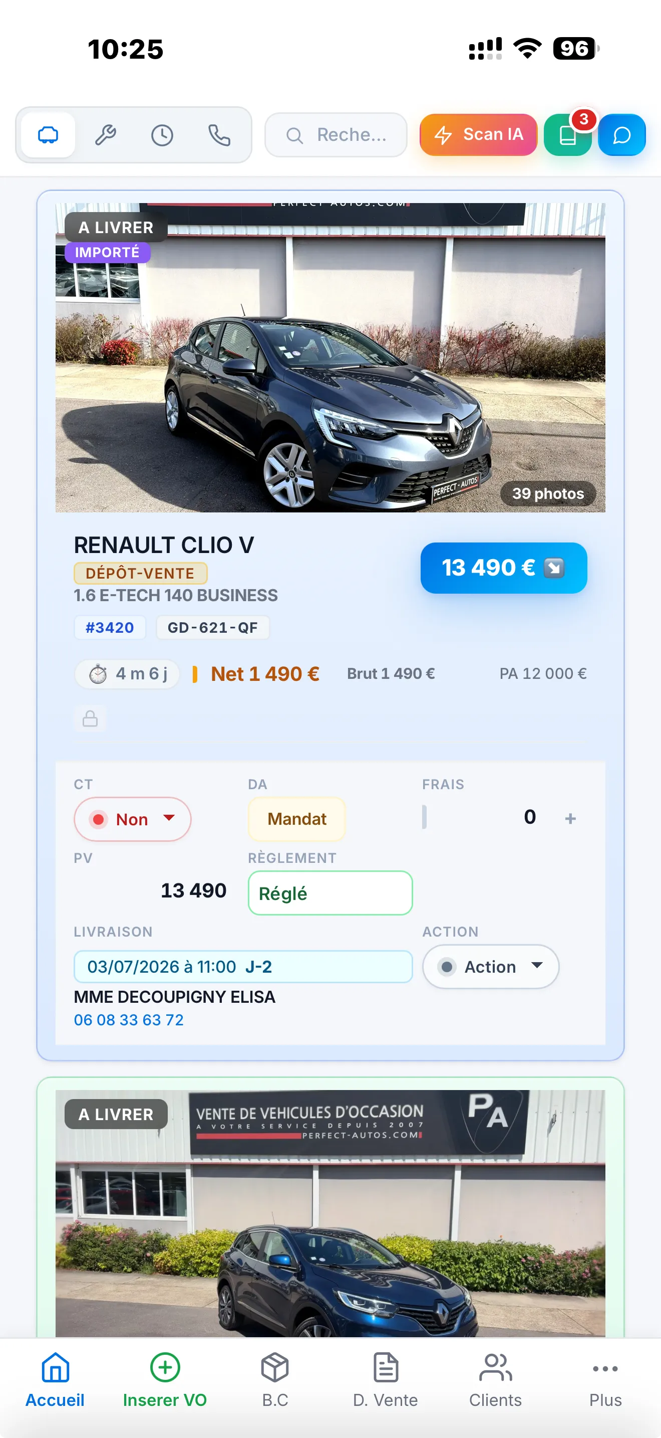 Fiche véhicule en dépôt-vente dans GestionVO