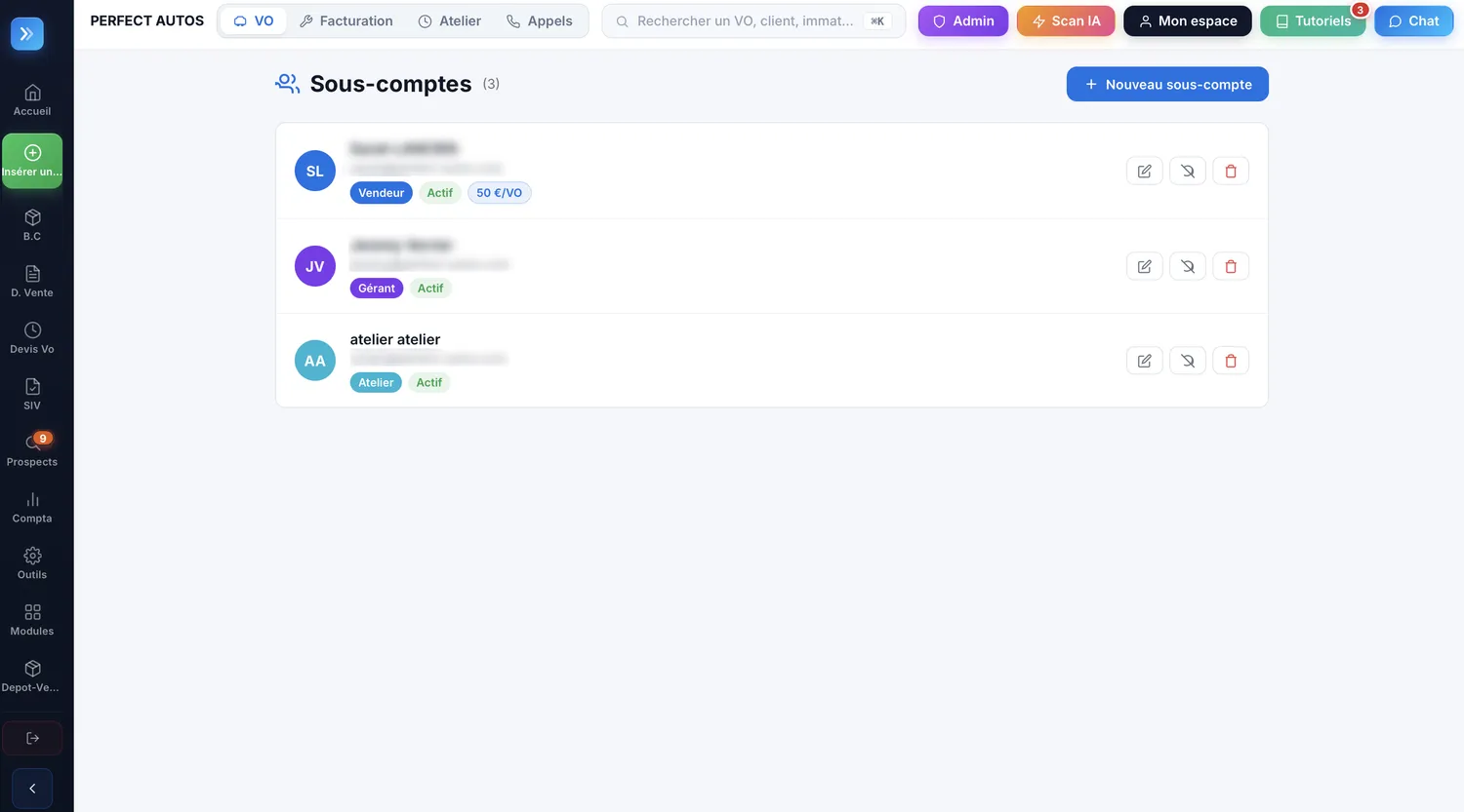 Gestion des sous-comptes vendeurs dans GestionVO